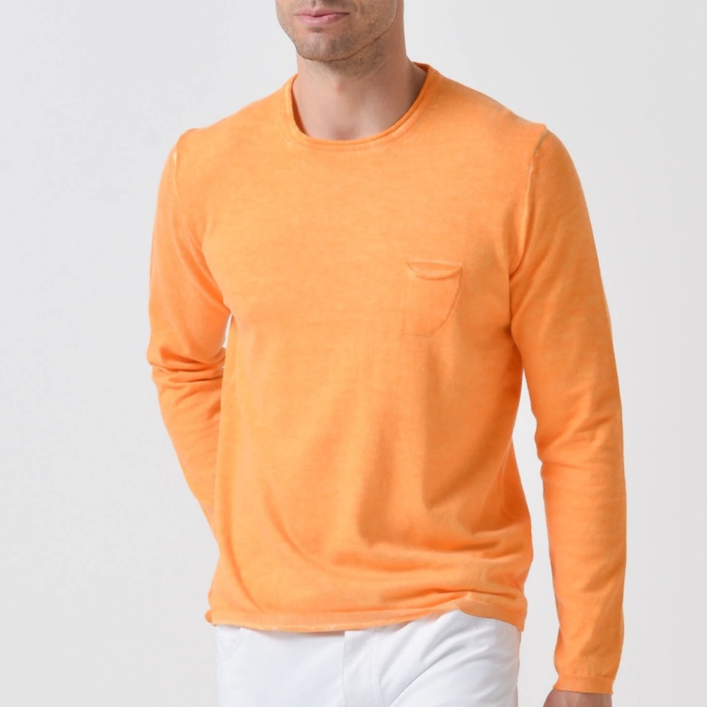 Stylish Reiss Men's Peach-Orange Crewneck Sweater with Drawstring Hem Medium